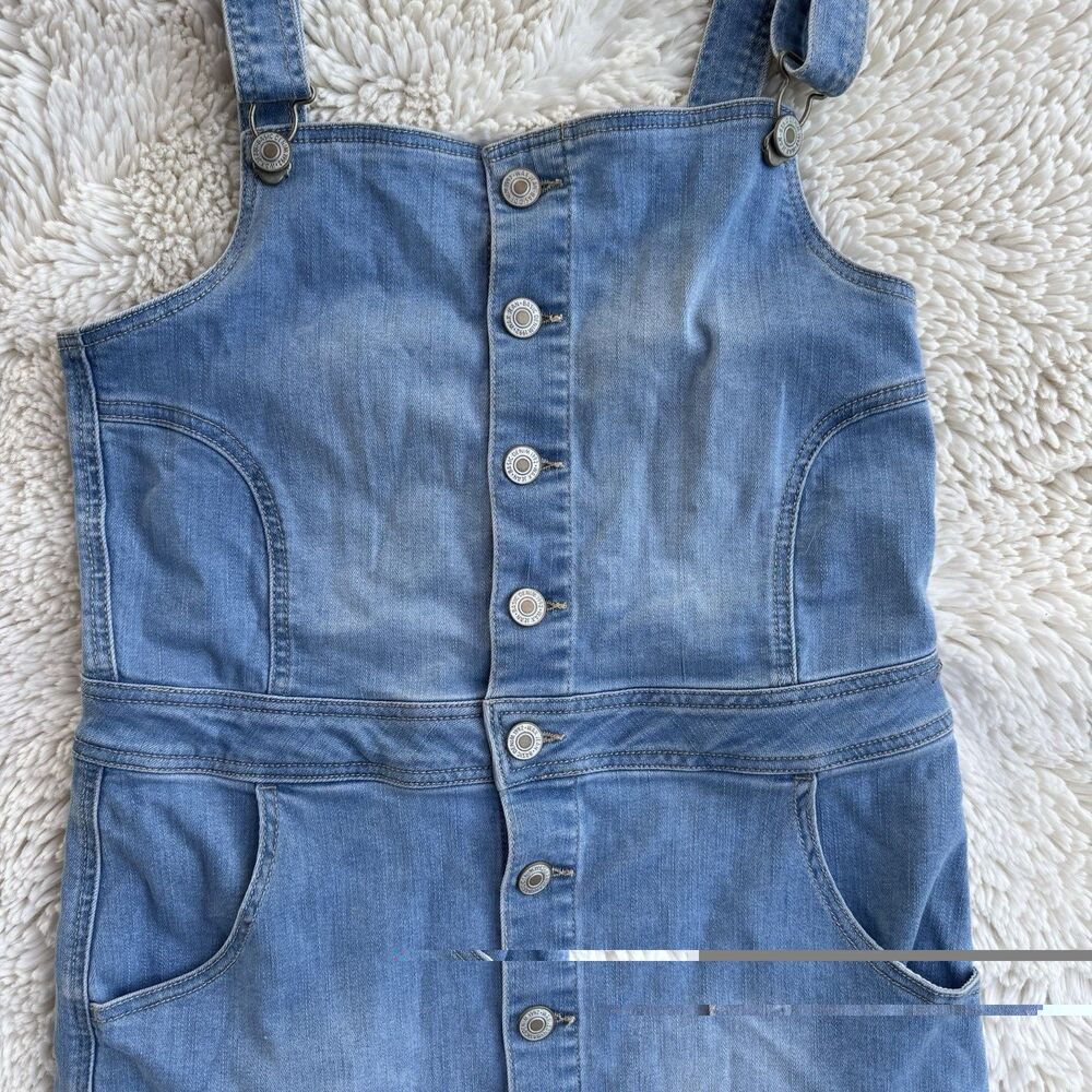 Wax Jeans Denim Overall Dress Button Front Knee Length Size Medium - Picture 3 of 10